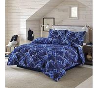 J K ZONE Leon Stripe Lines Luxury Printed Duvet Cover Set Easy Care Bedding Set Red Blue Soft Duvet Covers (King, Jaxon Navy)