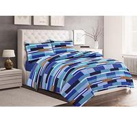 J K ZONE Leon Stripe Lines Luxury Printed Duvet Cover Set Easy Care Bedding Set Red Blue Soft Duvet Covers (King, Max Blue)