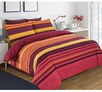 J K ZONE Leon Stripe Lines Luxury Printed Duvet Cover Set Easy Care Bedding Set Red Blue Soft Duvet Covers (Single, Benjamin Red)