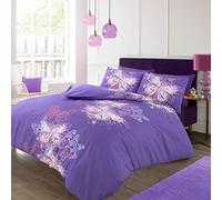 J K ZONE Luxury Printed Duvet Cover Sets Butterfly Duvet Cover With Matching Pillow Case Easy Care Soft Bedding Gift Pack (Double, Butterfly Purple)