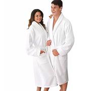 J K ZONE Unisex Premium Quality White Shawl Collar Bath Robe 100% Cotton Terry Toweling Men & Women Guest Bath Robe One Size Free Size Large