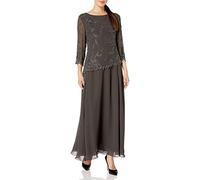 J Kara Women's Scoop Neck Line with 3/4 Sleeve Beaded Top Long Dress Special Occasion Dress