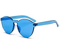 J&L Glasses Fashion Rimless One Piece Clear Lens Color Candy Sunglasses (Blue)