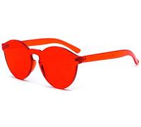 J&L Glasses Fashion Rimless One Piece Clear Lens Color Candy Sunglasses（Red