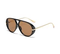 J&L Glasses Polarized Oversized Pilot Sunglasses for Women Men Big Round Frame Shield Trendy Sun Glasses Vintage Shades (Black-Brown)