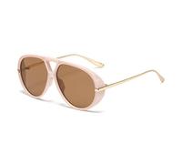 J&L Glasses Polarized Oversized Pilot Sunglasses for Women Men Big Round Frame Shield Trendy Sun Glasses Vintage Shades (Pink-Brown)