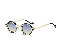 J&L Glasses Retro Round Steampunk Sunglasses for Men Women Classic Vintage Hippie Circle Style 0081 (Golden/Bluebrown)
