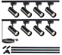 J&L Track Lighting Kit, 8 Track Lights 6000K Cool 25W 2700lm Energy Saving Super-Bright Dimmable Spotlight with 3M Track Rail, Cool White Adjustable Angle Light Heads