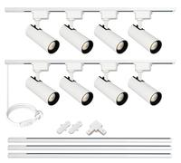 J&L Track Lighting Kit, 8 Track Lights 6000K Cool 25W 2700lm Energy Saving Super-Bright Dimmable Spotlight with 3M Track Rail, Cool White Adjustable Angle Light Heads