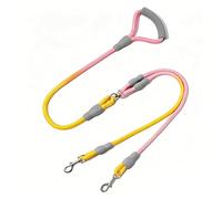 J&L VVMEET Double Dog Leash for Two Dogs， 360° Swivel No Tangle Two Dual Dog Leash with Comfortable Padded Handle for Small Medium and Large Dogs Walking & Training (Pink&Yellow, Small)