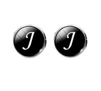 J Letter Glass Cufflinks for Men Black round Copper