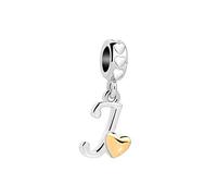 J Letter Initial Love Heart Pendant Charm Compatible with Pandora Charms Bracelets Jewellery Name Alphabet Crystal Clear CZ Women