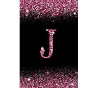 J: Letter J Initial Alphabet Monogram Notebook Monogrammed confetti Writing Journal Printed Glitter Black and pink, Diary Planner Gift For Kids Girls Women