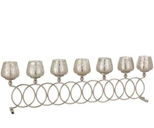 J-Line Candle Holder with 8 Rings Crackle Glass Nickel