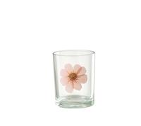 J-Line Pink Flower Tealight Holder Glass Mix
