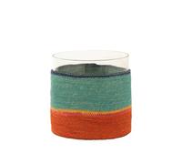 J-Line Round Tealight Holder+Glass Lines/Seagrass Blue/Orange