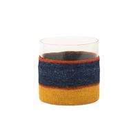 J-Line Round Tealight Holder+Glass Lines/Seagrass Dark Blue/Yellow