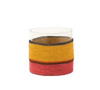 J-Line Round Tealight Holder+Glass Lines/Seagrass Yellow/Pink