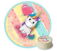 J&M DECO Cake Topper Birthday - Cake Decoration Unicorn Girls - Birthday Cake Decoration Fondant - Round 20 cm - Eating Paper Cake Decoration - Cake Decoration Unicorn - Cake Decoration