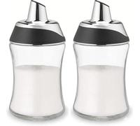 J&M Design 2-Pack Sugar Dispenser & Shaker For Coffee, Cereal, Tea & Baking with Pour Spout and Lid for Easy Spoon Measuring Pouring - 7.5oz Glass Jar Container - Coffee Bar Accessories & Essentials