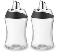 J&M Design 2-Pack Sugar Dispenser & Shaker For Coffee, Cereal, Tea & Baking with Pour Spout and Lid for Easy Spoon Measuring Pouring - 7.5oz Glass Jar Container - Coffee Bar Accessories & Essentials