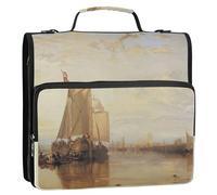 J. M. W. Turner Painting Boat Seascape 1.5 Inch Binders 3 Ring Heavy Duty Zip up Binder Organizer School Binder Bag with Shoulder Strap Multi Pockets Large Portfolio Folder