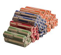J Mark 400 Neatly-Packed Flat Coin Roll Wrappers Assorted, Made in USA, (Quarters, Dimes, Nickels, Pennies), ABA Striped Kraft Paper Coin Rolls Wrappers, Includes J Mark Deposit Slip