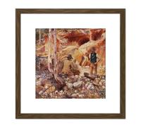 J Miller Marshall Fossicking For Gold Cropped 8X8 Inch Square Wooden Framed Wall Art Print Picture with Mount Artery8 Brown One Size