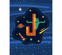 J: Monogram Initial J Notebook for boys| 8.5" x 11" - 100 pages, wide rule | Space, Galaxy, Astronaut, Aliens