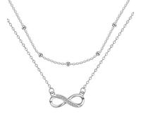 J.MUEN S925 Sterling Silver Infinity Double Chain Necklaces Friendship Adjustable Charm Necklaces 45+5cm Valentine's Day gift for Womens Girls