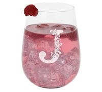 J Personalised Monogram Initial Etched Gin Glass - Engraved Name Stemless Glass for Birthday Gift - Custom Name for Her or Him - Personalised Initial Engraved 590ml