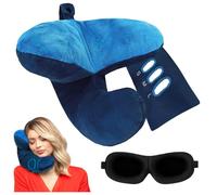 J-Pillow Travel Pillow with Scarf and Sleep Mask for Airplane - Ultimate Luxury and Complete Support - British Invention of The Year - Blue