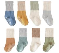 J Poqobog Baby Girls Boys Socks infant Cotton Crew Socks for newborn Non Slip/Anti Skid Toddler Knee-high Socks set (Blue -Non Slip, 0-6 Months)