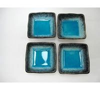 j-pure hitomi Japanese Ceramic 2.8 Inches Square 1.69 fl. oz. Soy Sauce Dish Blue Dipping Bowls, Mino Ware, Set of 4 Made in Japan