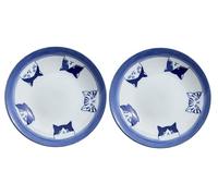 j-pure hitomi Japanese Ceramic Medium Plate Set, Five Kinds of Cat Face Patterns, 6.4 x H1.18 Inches Mino Ware White & Blue Set of 2, from Japan 23236