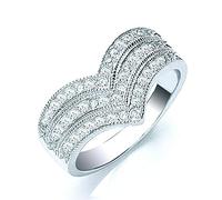 J R Jewellery Silver Wishbone Ring Sparkly Eternity Wedding 925 hallmark - Size: K