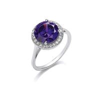 J R Jewellery Sterling Silver Amethyst Round Cluster Ring, Purple, Cocktail Style, Engagement (P)