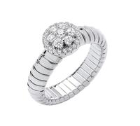 J R Jewellery Sterling Silver Cluster Ring, Ribbed Link, White Zircon, British Made, Sizes J-Q (L)