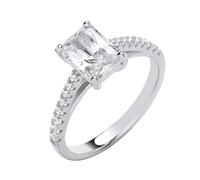 J R Jewellery Sterling Silver Zircon Solitaire Ring, Rectangular, Cocktail Style, Engagement, British Made (M)