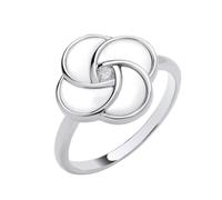 J R Jewellery Swirl Ring, Silver, Flush Setting, Engagement, Sterling Silver 925, White Shell with Zircon, Sizes J-Q (J)