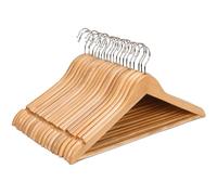 J.S. Hanger Multifunctional High-Grade Solid Wood Suit Hangers, Natural Finished Coat Hanger with Round Bar, 20-Pack