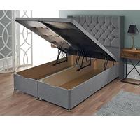 J&S Offical Divan Ottoman Bed Endlift Storage Gas Lift Up 54" Upholstered Headboard Handmade in UK No Mattress (6Ft Super King Siver Plush Velvet)