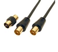 J&S UNIVERSE TV Aerial Coaxial Male Cable with Ferrite Cores, Gold Plated Connectors, Compatible with VCR, DVD - 1m Black