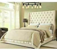 J&S Wingback Divan Ottoman Bed Frame with 54 Headboard End Lift and Side Lift Storage Option Gaslift with Upholstered Finish Handmade in UK - 6Ft Super King Cream Plush Velvet