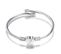 J Silver Love Heart Initial Letter Alphabet Name Cuff Bracelet Open Bangle Adjustable Jewellery Gift For Daughter Sisters Friends Mum Birthday Compatible With Pandora Clip Charm