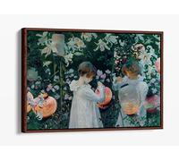 J Singer Sargent, Carnation Lily Lily Rose Canvas Floater Frame Print Picture Art - Walnut Frame 36 inch wide x 24 inch high