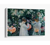 J Singer Sargent, Carnation Lily Lily Rose Canvas Floater Frame Print Picture Art - White Frame 24 inch wide x 16 inch high