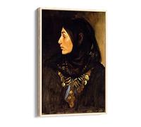 J Singer Sargent Egyptian Woman (Coin Necklace) Canvas Floater Frame Print Picture Art - Light Oak Frame 20 inch wide x 30 inch high