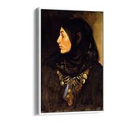 J Singer Sargent Egyptian Woman (Coin Necklace) Canvas Floater Frame Print Picture Art - White Frame 8 inch wide x 12 inch high