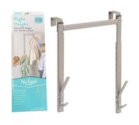J&V TEXTILES Over The Door Hanger, 2 Organizer Rack, Adjustable Height Hooks for Coat, Hat, Scarf, Bag, Accessory (Satin Nickel)